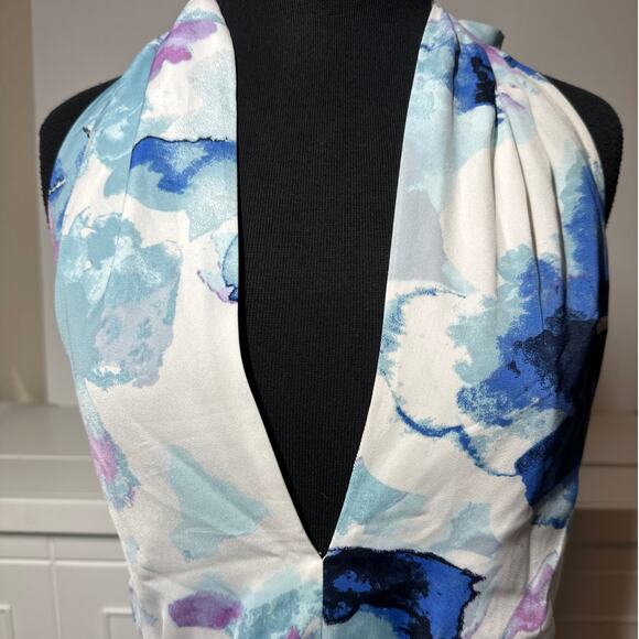 Banana Republic Halter Maxi Dress Blue Purple Watercolor Sz XL Backless Evening - Picture 4 of 13